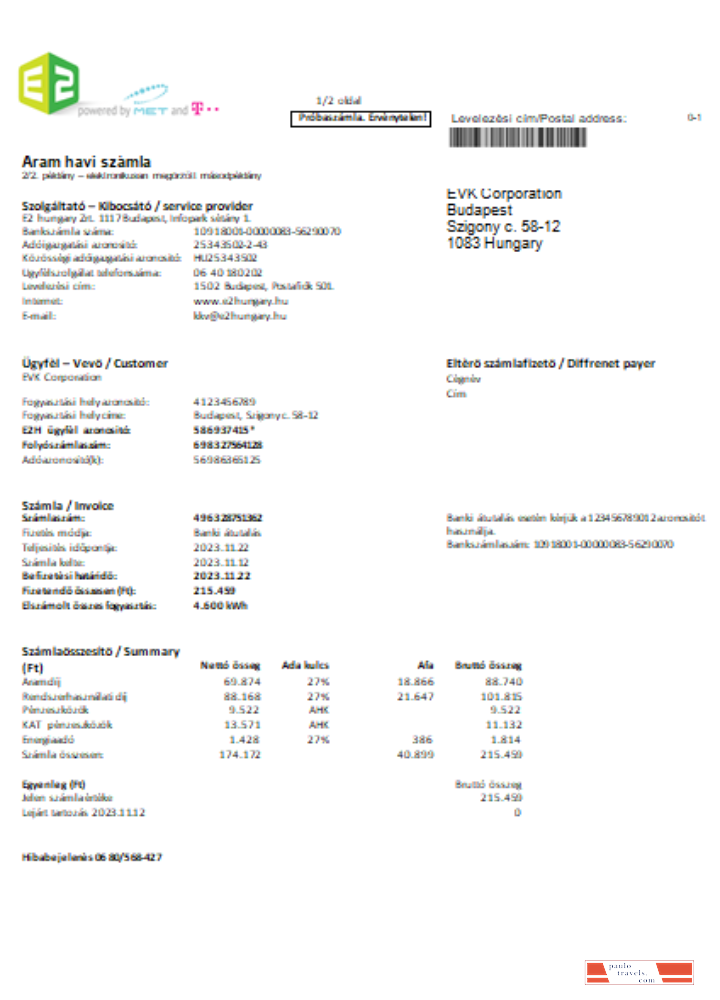 E2 utility business bill SCR PSD template